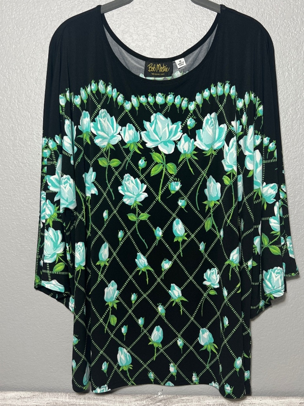 Bob Mackie Rose Trellis Print Knit Top [587]